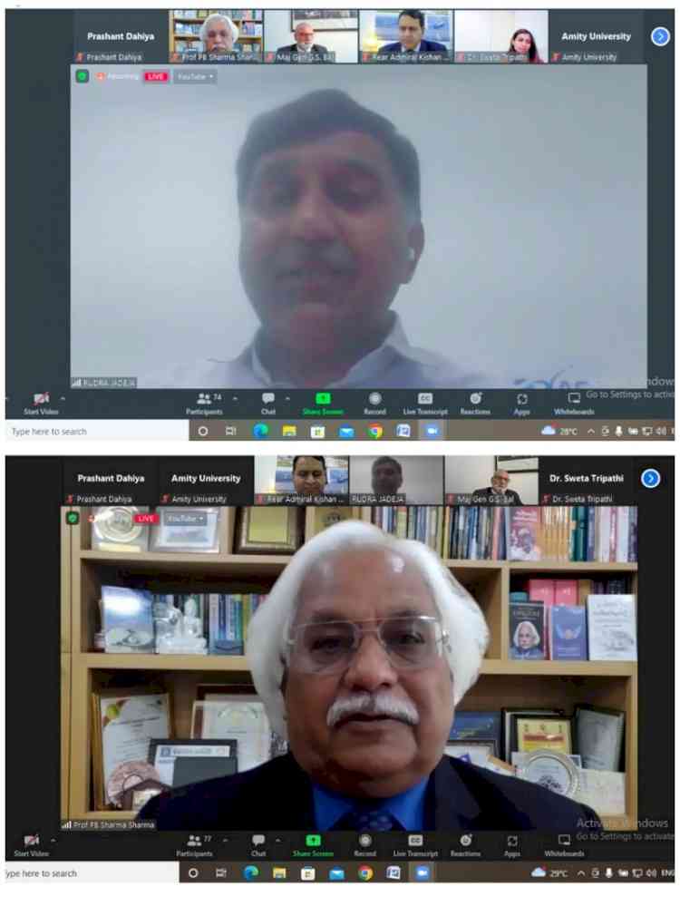 Defense Technology Webinar at Amity University Haryana addressed by Rudra B Dadeja, MD CEO of Kalyani Rafael 