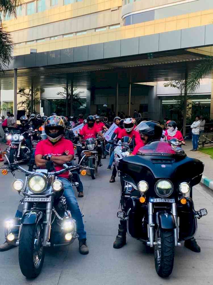 Aster CMI Hospital organizes pink bike rally to spread awareness of breast cancer