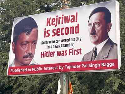 Delhi BJP spokesman puts up poster comparing Kejriwal to Hitler