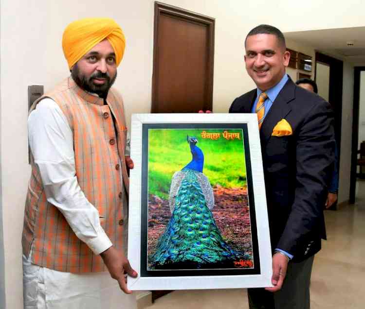 Portrait of Peacock symbolizing Rangla Punjab presented to chief minister Punjab      