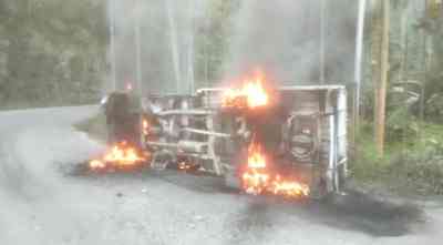 6 vehicles carrying areca nuts burnt down in Mizoram