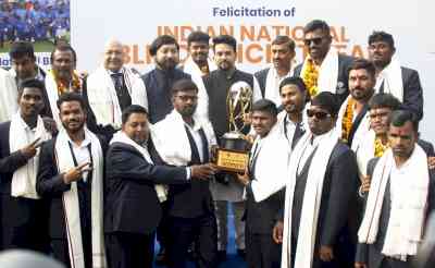 Sports Minister Thakur felicitates T20 World Cup 2022 winning Indian blind cricket team