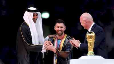 Emir of Qatar placing a robe on Messi at presentation ceremony creates a storm of anger