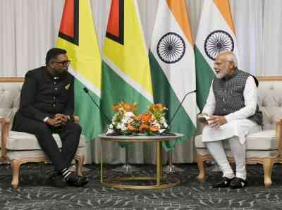 PM Modi holds bilateral discussions with Guyana's President