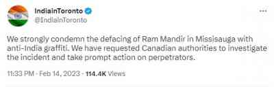 Ram Mandir in Canada defaced, Indian Consulate General demands prompt action