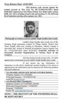 Punjab Intelligence HQ attack: NIA declares Rs 15 lakh reward for Canada-based terrorist