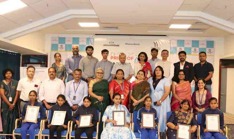 7 women leaders who are visually impaired felicitated by Sankara Eye Hospital & CII Young Indians as Pride of India