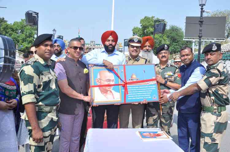 Father of Nation Mahatma Gandhi portrait installed at JCP Attari Border