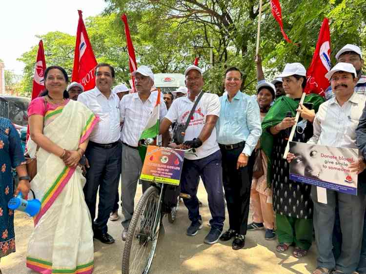 Philanthropist cycling across India for blood donation awareness visits Hyderabad Thalassemia Sickle Cell Society