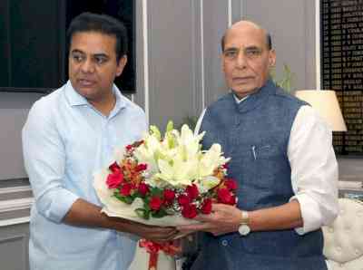 KTR meets Rajnath Singh, seeks transfer of defence lands in Hyderabad