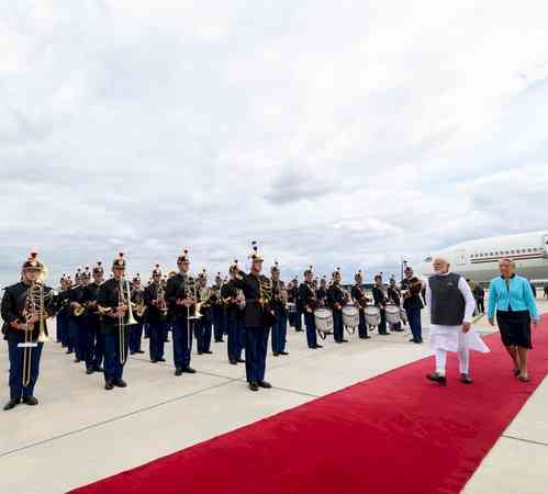 PM Modi reaches Paris on two-day visit, received by French counterpart