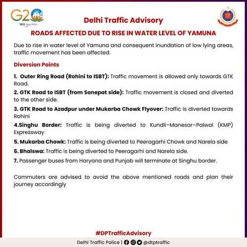 Delhi Traffic Police issues advisory amid flooding of low-lying areas