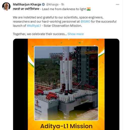 Congress congratulates ISRO for Aditya L1's successful launch