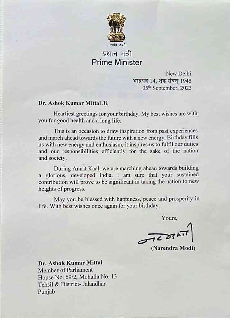 Prime Minister Narendra Modi extends Warm Birthday Wishes to LPU Chancellor Dr Ashok Kumar Mittal