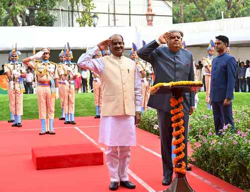 V-P Dhankhar hoists National Flag at new Parliament Building, dubs it 'historic moment'