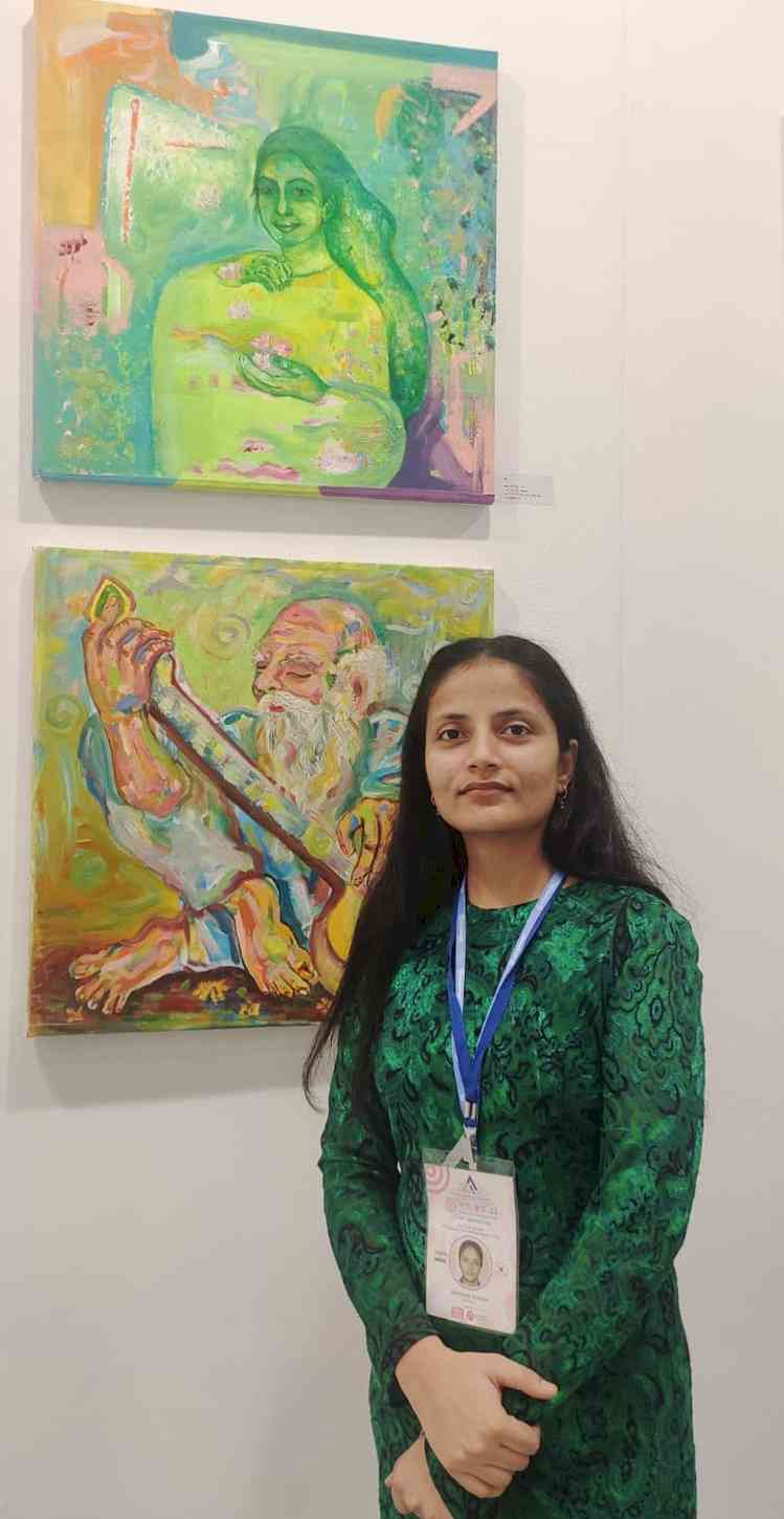 दक्षिण कोरिया में आयोजित अंतरराष्ट्रीय कला प्रदर्शनी में एमडीयू की शोधार्थी हर्षिका की पेंटिंग चयनित