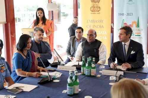 Rajnath Singh meets Italian defence industry leaders in Rome