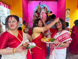 Women in Bengal bid farewell to goddess Durga on Bijoya Doshomi