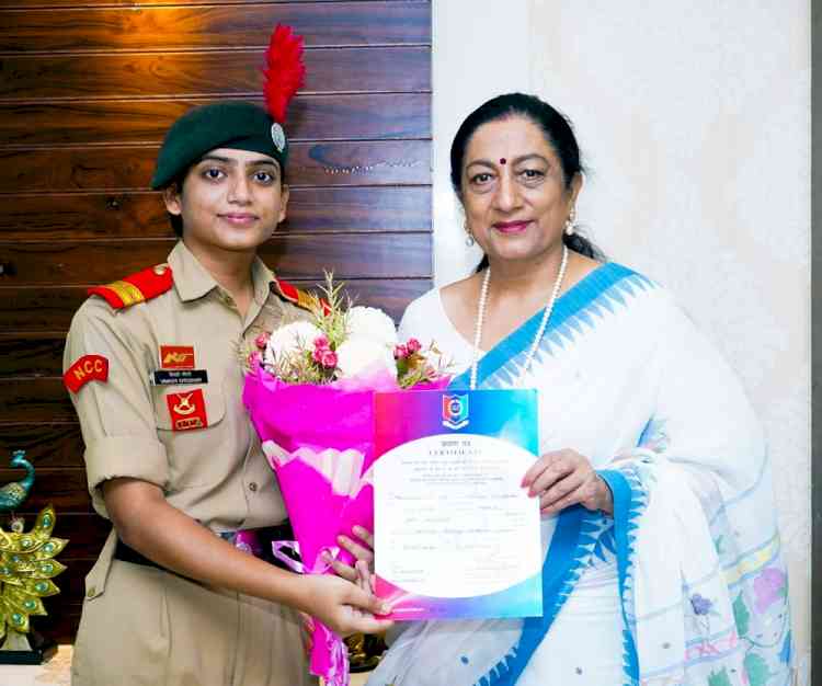 NCC cadet Vinakshi Chaudhary honoured for being selected as best cadet in Attachment Camp-2023