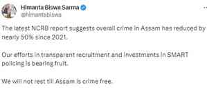 Overall crime in Assam dipped 50%: Himanta Biswa Sarma