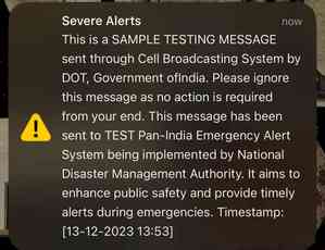 Govt sends 'emergency alert' sample message to Android, iOS users