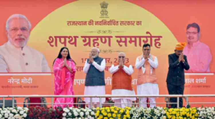 Bhajan Lal Sharma takes oath as Raj CM, Diya Kumari & Bairwa deputy CMs