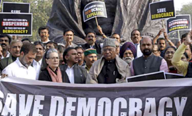 Opposition MPs to hold protest against suspension at Jantar Mantar on Dec 22, march towards Parliament