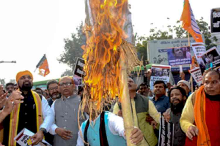 Samrat Choudhary has narrow escape after effigy of Trinamool MP fell in his direction