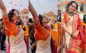 Kangana gleefully jumps during Pran Pratishtha of temple, chants 'Jai Shri Ram'