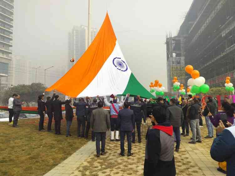Greater Noida West's tallest flag hoisted at Saya South X Mall on the occasion of 75th Republic Day