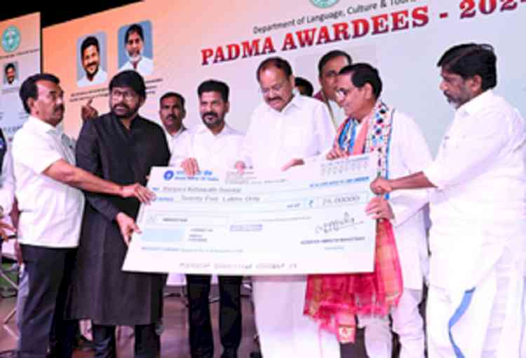 Telangana felicitates Padma awardees from both Telugu states