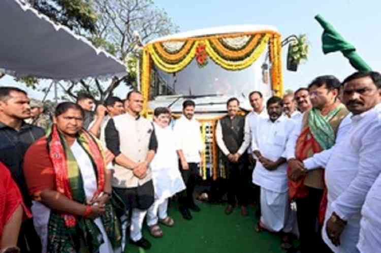 Telangana CM flags off 100 new buses of TSRTC