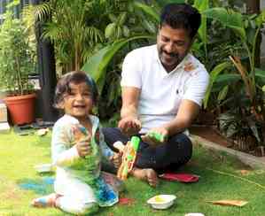 Telangana CM celebrates Holi with grandson