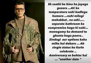 KJo engages in shayari on his ‘single status’: 'Anniversary se behtar hai ... another date'
