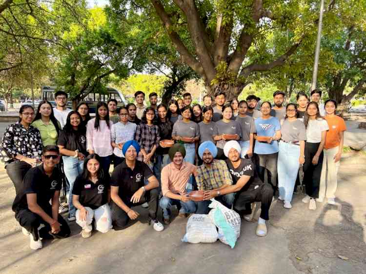 Enactus Team of PU in collaboration with Rotaract Club Chandigarh Midtown installs clay water bowls for stray animals