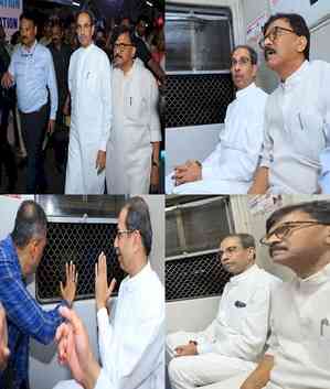 Uddhav Thackeray hops onto Mumbai local train after campaigning in Palghar