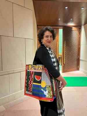 Priyanka's 'Palestine' handbag in Parliament draws criticism from Naqvi and Anurag Thakur