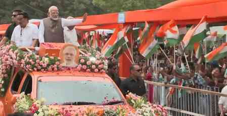 PM Modi holds roadshow in Gandhinagar, to launch Rs 5,536 crore development projects