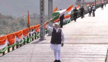 PM Modi inaugurates Chenab Bridge in J&K, interacts with engineers, workers