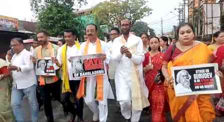 Tripura BJP holds candlelight rally against vandalism at Tagore's ancestral home in B'desh