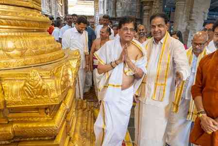 Union Minister Piyush Goyal offers prayers at Tirumala temple