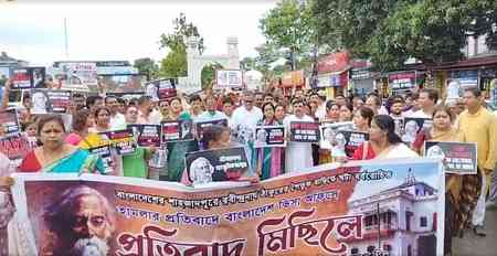 Tripura BJP continues protest against vandalism at Tagore's ancestral home in Bangladesh