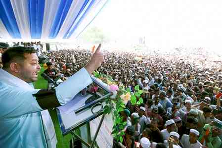 Close shave for Tejashwi Yadav as drone hits podium in Patna