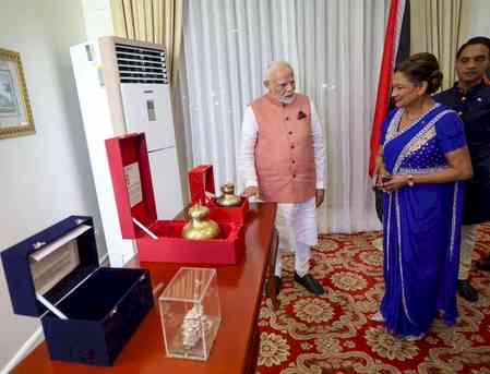 PM Modi presents Ram Mandir replica, holy water from Saryu river to Trinidad & Tobago PM