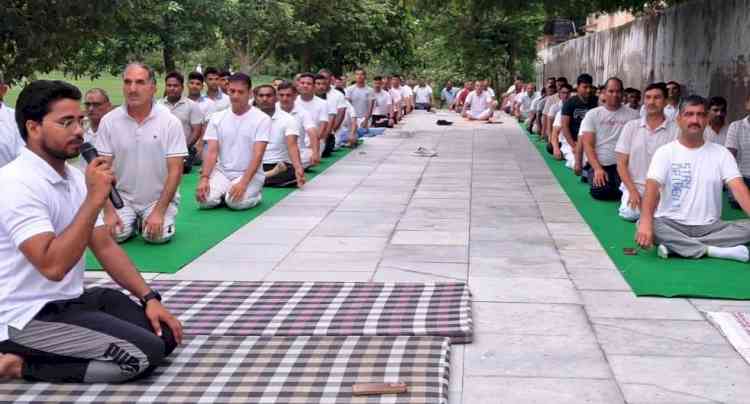 रोहतक में पुलिसकर्मियों ने किया योगाभ्यास