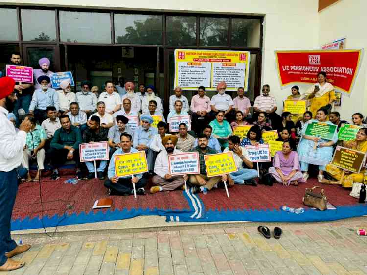 LIC Employees Strike in Ludhiana; Pensioners Join in Solidarity Against FDI, GST, and Pension Policy