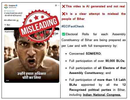 ECI slams AI-generated video by Congress as ‘misleading’ attempt to confuse Bihar voters