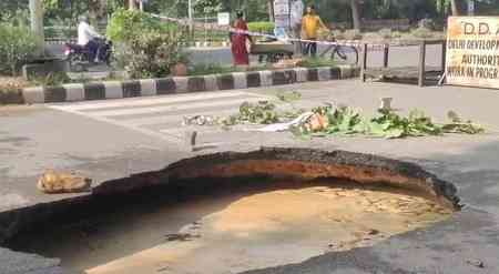 Road caves in near National Law University in Delhi's Dwarka