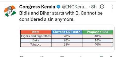 Congress' post on Bihar and Bidis sparks row, NDA leaders hit back