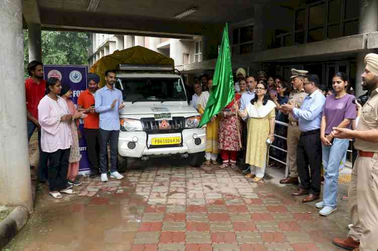 Panjab University Vice-Chancellor Flags Off Flood Relief Material to Punjab Affected Areas